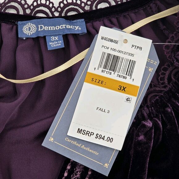 Democracy 3/4 Blouson Top Blouse Womens 3X Embroidered Velvet Boho Witchy Fairy - Picture 4 of 8